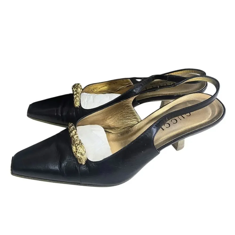 Vintage 2000s Tom Ford for Gucci Black and Good slingback Pumps sz 36 C